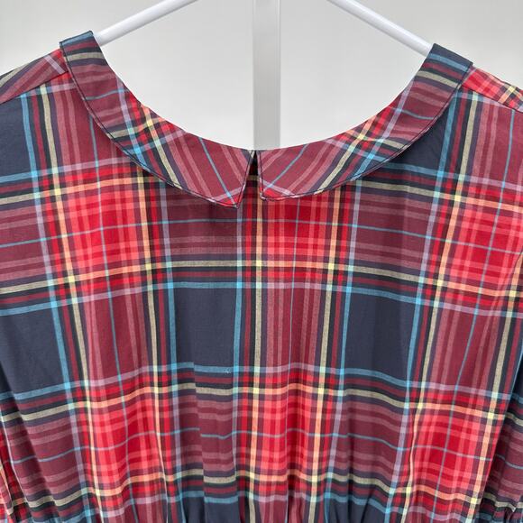 Tea Collection Matsuri Plaid Red Puff Sleeve Collar Dress Kids Girls Sz 7 A-Line - Picture 4 of 10